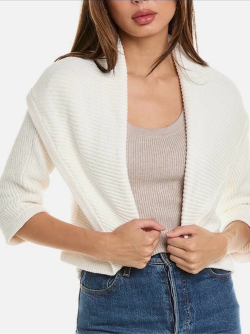 CAbi Half Circle Sweater M Ivory White Cardigan #6231 100% Cotton SS23